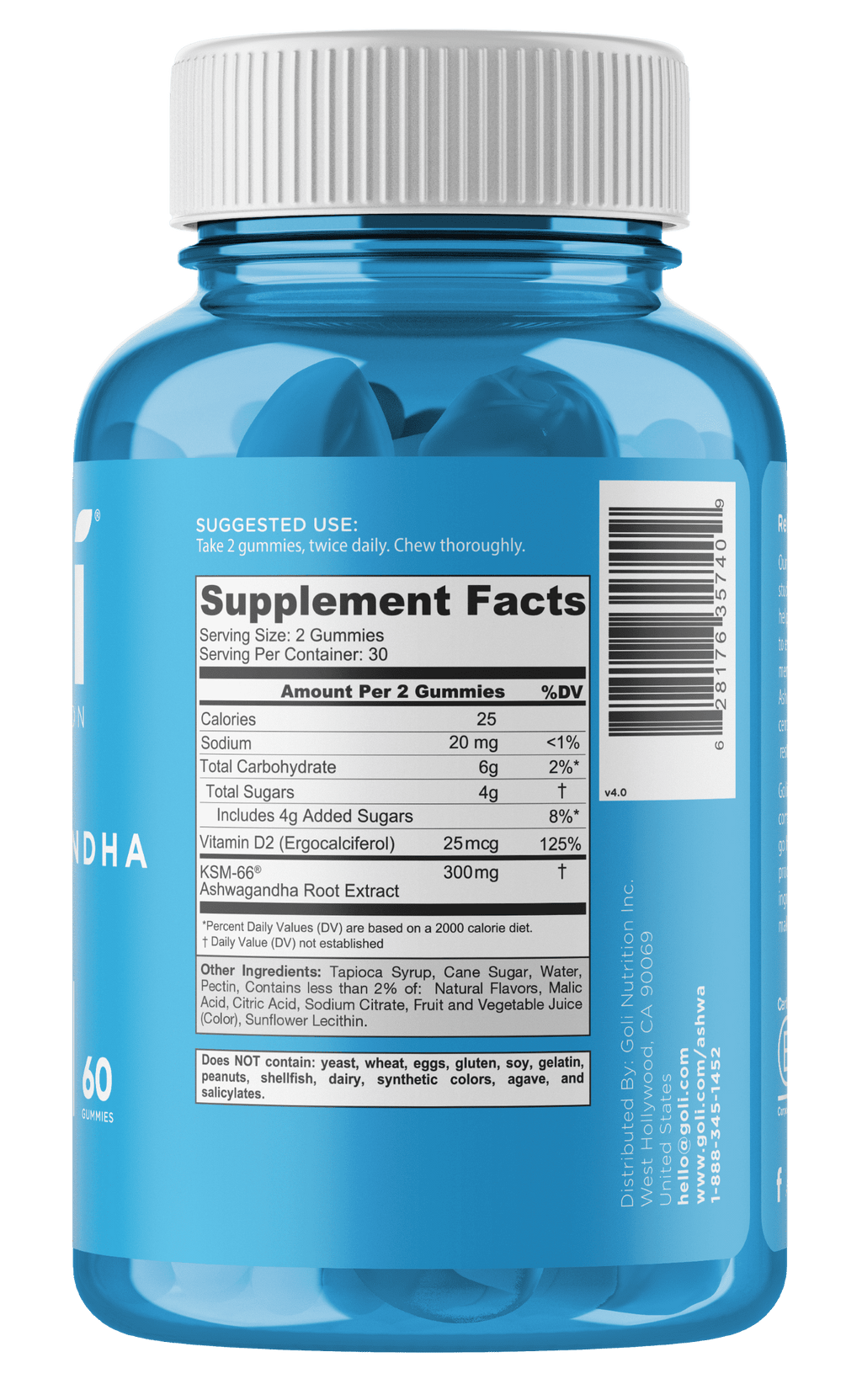 Goli Ashwagandha Vegan Gummies, KSM-66 & Vitamin D, 60 Count