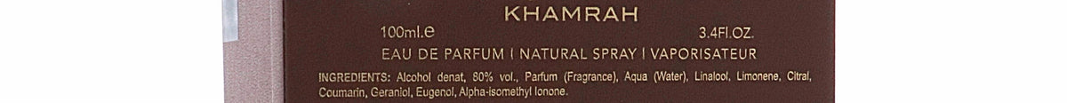 Hub Wavy Lattafa KHAMRAH QAHWA perfume bottle, 100ml, luxury unisex woody fresh fragrance with sleek design.