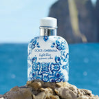 Dolce & Gabbana Light Blue Pour Homme summer fragrance bottle for men, featuring a sleek blue design and authentic luxury look