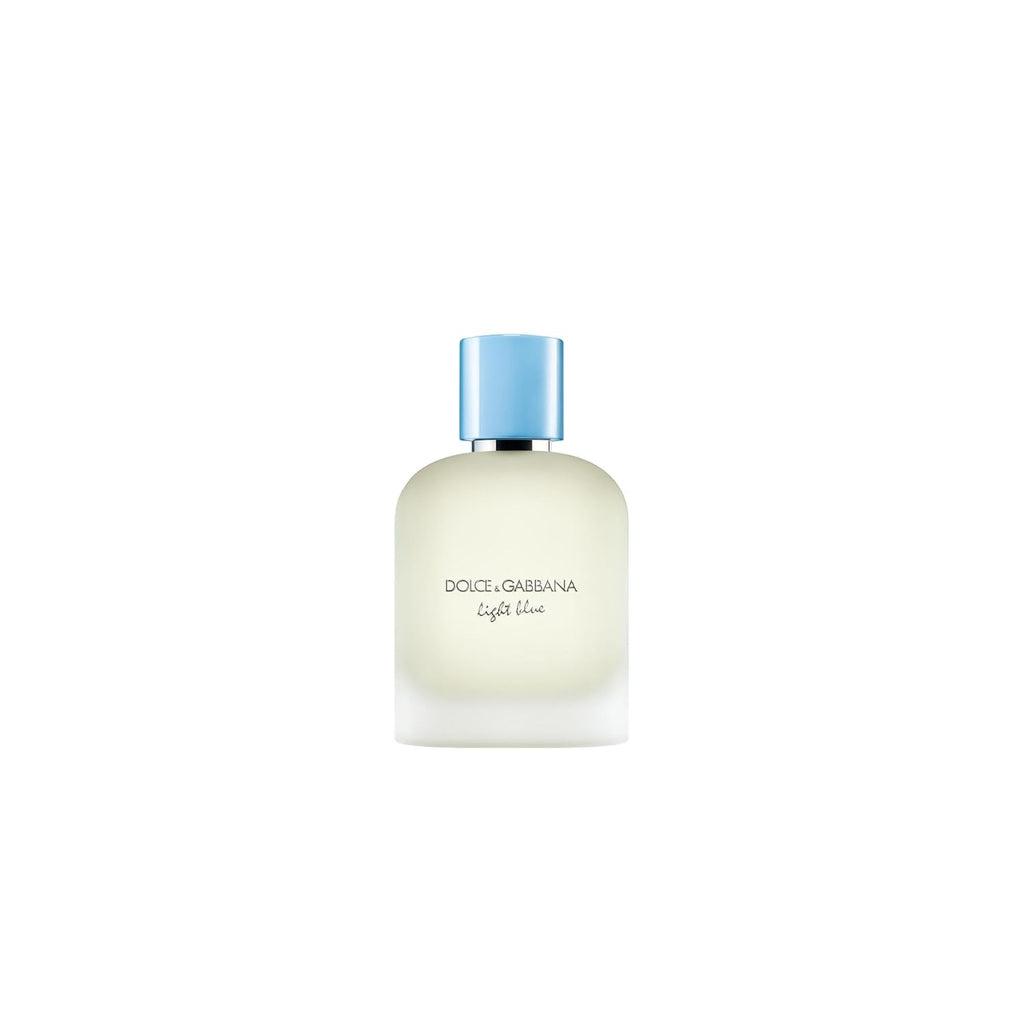 Dolce & Gabbana Light Blue Pour Homme luxury men's perfume bottle, 3.4 fl oz, with sleek design and blue accents.