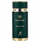 Hub Wavy Maison Alhambra Sceptre Malachite perfume bottle, 100 ml, unisex fragrance with green accents and elegant design.