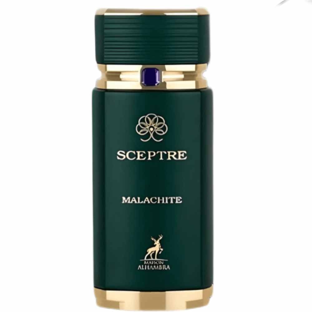 Hub Wavy Maison Alhambra Sceptre Malachite perfume bottle, 100 ml, unisex fragrance with green accents and elegant design.