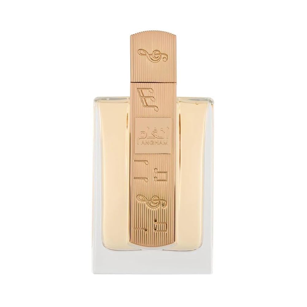 Hub Wavy Lattafa Angham unisex perfume bottle, 3.4 oz, with elegant packaging and luxurious scent display.