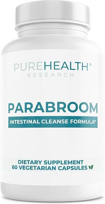 Evorina PUREHEALTH RESEARCH Parabroom - Gut Cleanse & Health Supplement - with Black Walnut, Sweet Wormwood Powder, Turmeric Extract, Olive Leaf, Garlic & Onion - Digestive Support for Women & Men 60 Capsules | High Strength Herbal Supplement | Clean Labe
