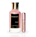 Hub Wavy Bharara Rose floral perfume with jasmine and peony scent, long-lasting woody and fresh fragrance for women in 3.4 fl oz bottle.