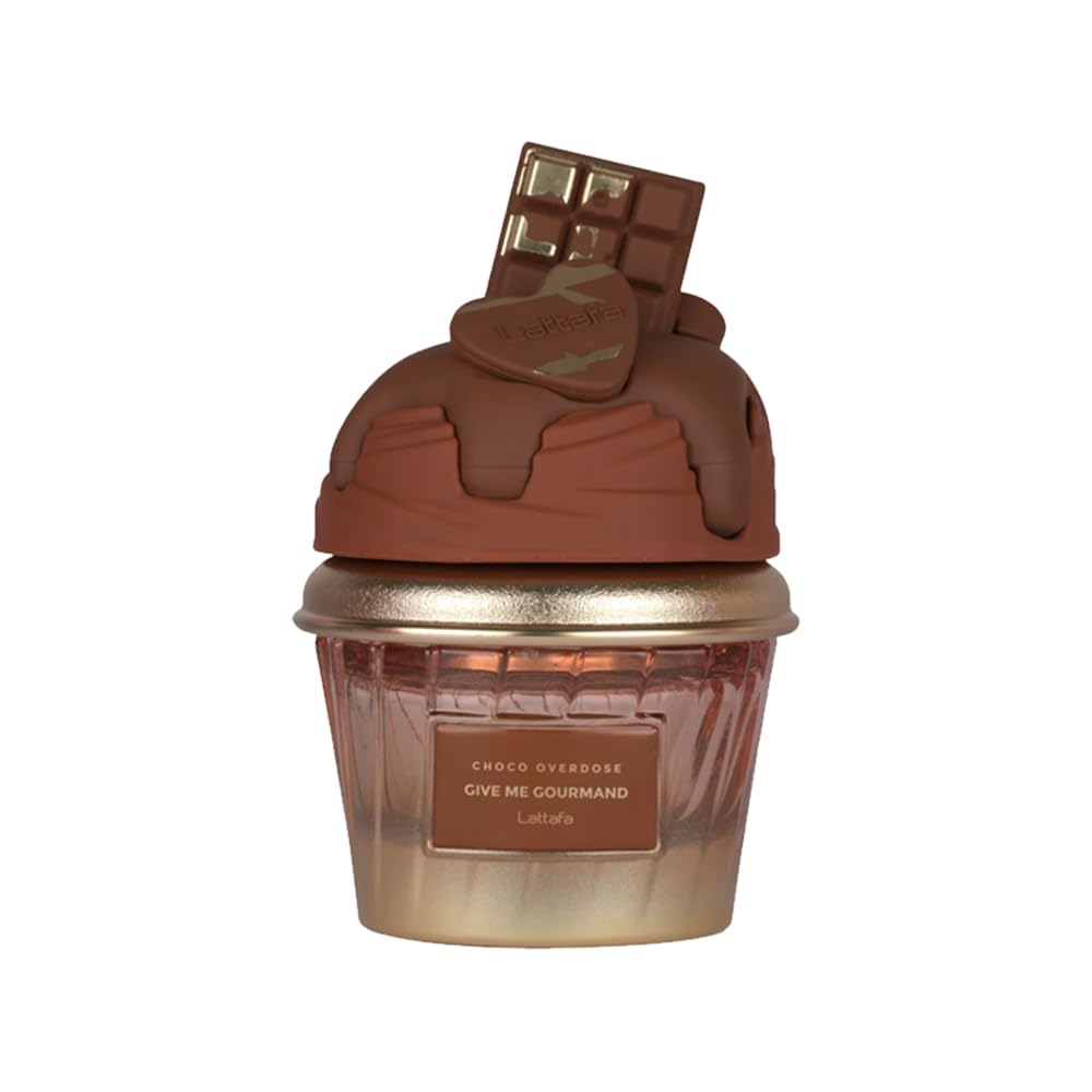 Hub Wavy Lattafa Choco Overdose perfume bottle, 75ml, luxurious unisex fragrance with chocolate notes and elegant packaging.