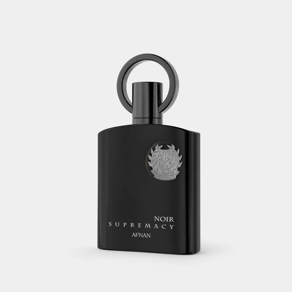 Afnan Supremacy Noir luxury men's perfume bottle from Hub Wavy, featuring sleek black design and elegant packaging.