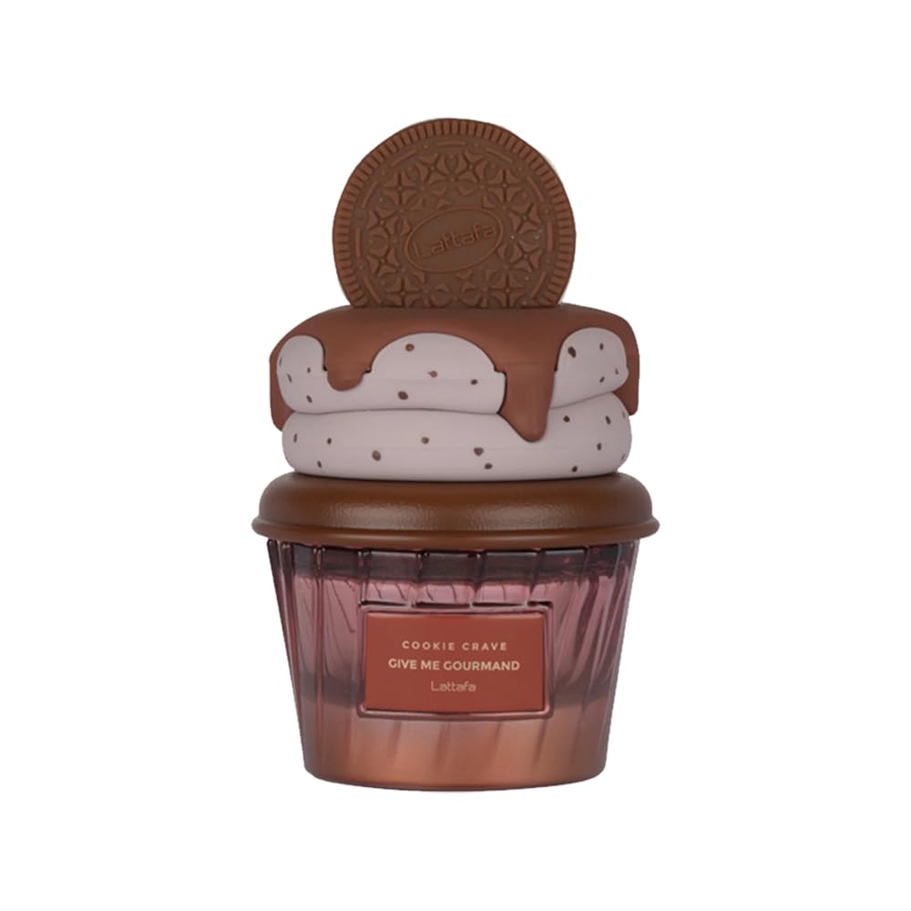 Hub Wavy Lattafa Cookie Crave perfume bottle, 2.6 oz, unisex fragrance with cookie scent, displayed on a plain background