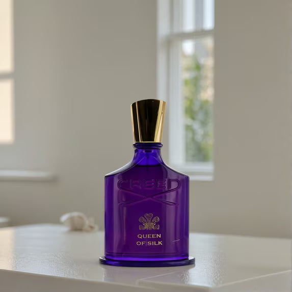 Creed Queen of Silk perfume bottle for women, 2.5 oz / 75 ml, with elegant packaging and cap, displayed on a neutral background.