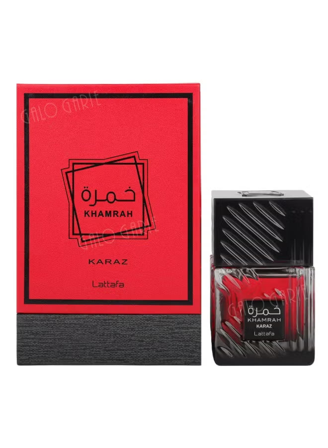 Hub Wavy Lattafa Khamrah Karaz perfume bottle, luxury unisex fragrance with elegant packaging, 3.4 ounces / 100 ml.