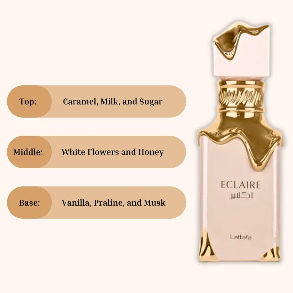 Hub Wavy Lattafa Eclaire perfume for women, 3.4 oz bottle, luxurious floral and fruity fragrance, elegant and feminine scent