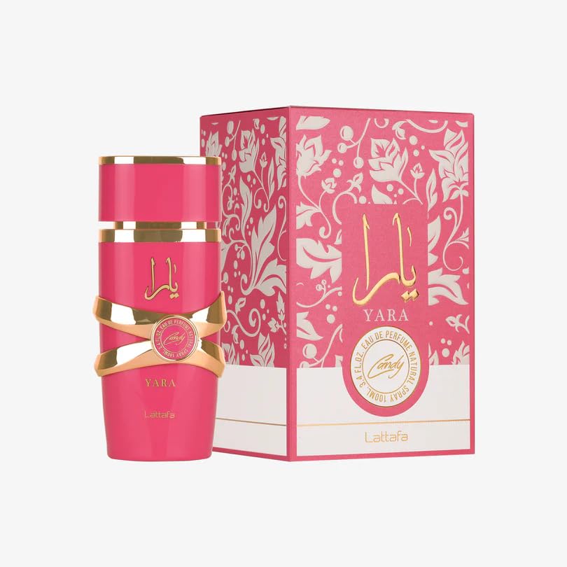 Lattafa Yara Candy perfume for women in a 100ml bottle, featuring a floral and fruity fragrance by Hub Wavy.