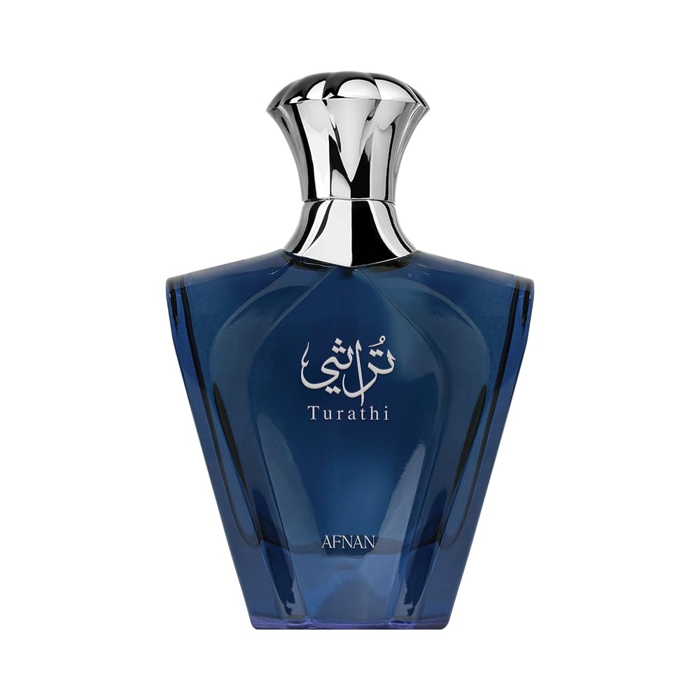 Hub Wavy Afnan Turathi Blue 3.0 fl oz men's perfume bottle with sleek design and blue accents, showcasing luxury woody fresh fragrance.