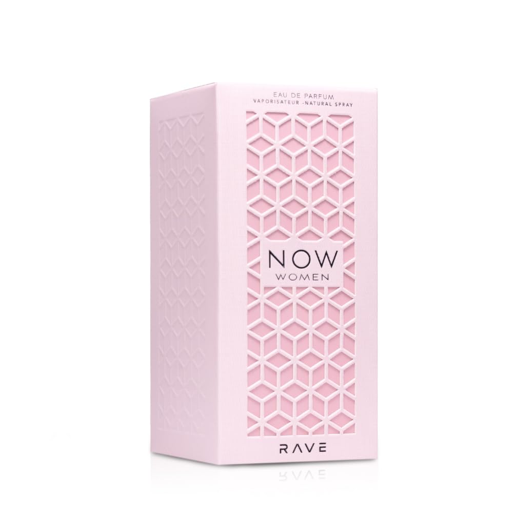 Hub Wavy Lattafa Rave Now perfume bottle, 3.4 oz, luxurious long-lasting fragrance for women with elegant packaging.