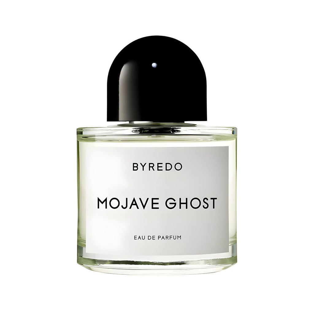 Hub Wavy Byredo Mojave Ghost perfume bottle, luxury unisex fragrance with 3.4 oz (100 ml) size, sleek design and elegant packaging