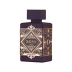 Hub Wavy Lattafa Bade'e Al Oud Amethyst perfume bottle with elegant design, 3.4 oz unisex perfume, showcasing luxurious fragrance.