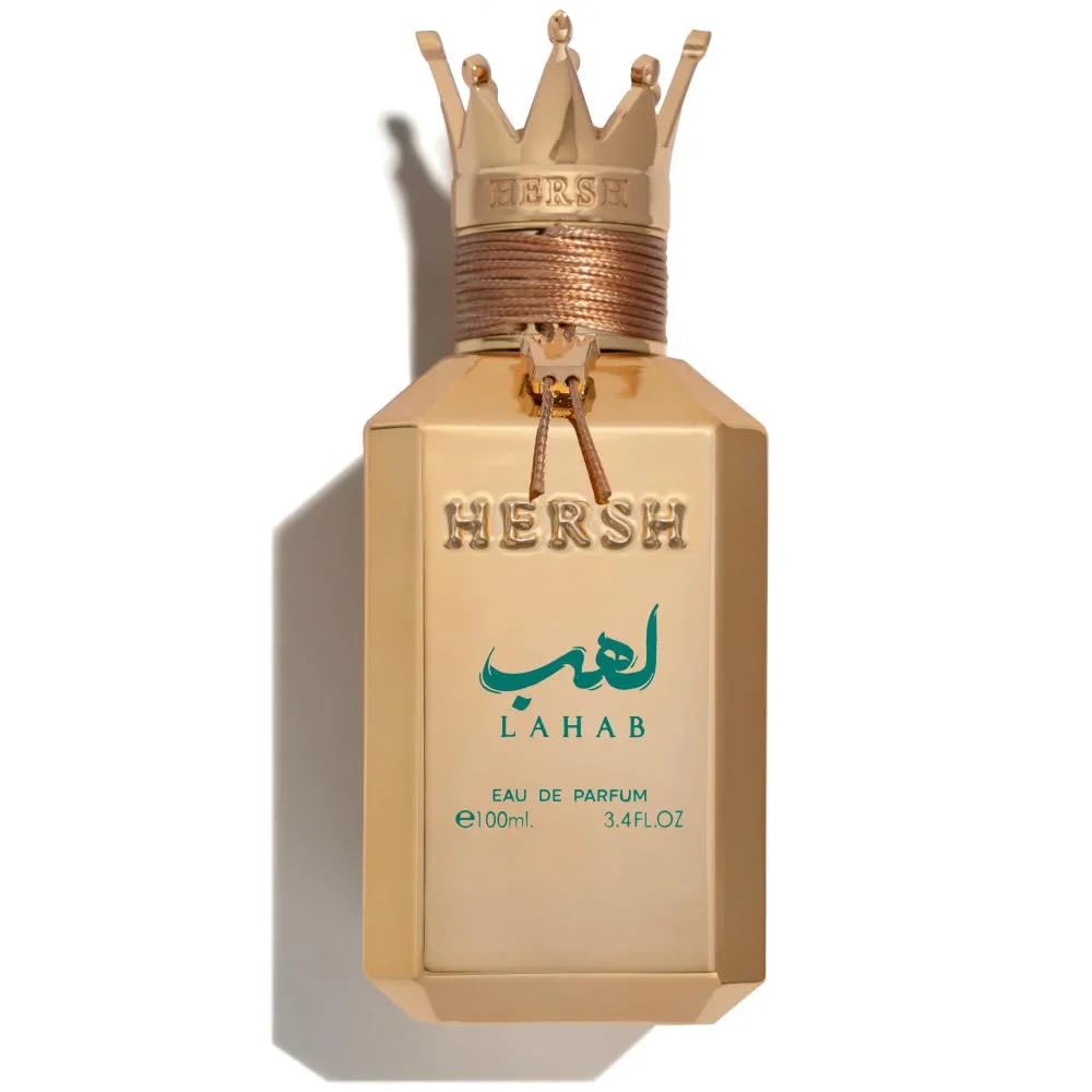 HERSH Lahab Arabic Oriental perfume for women by Hub Wavy, 3.4 fl oz, elegant fragrance bottle with intricate design.