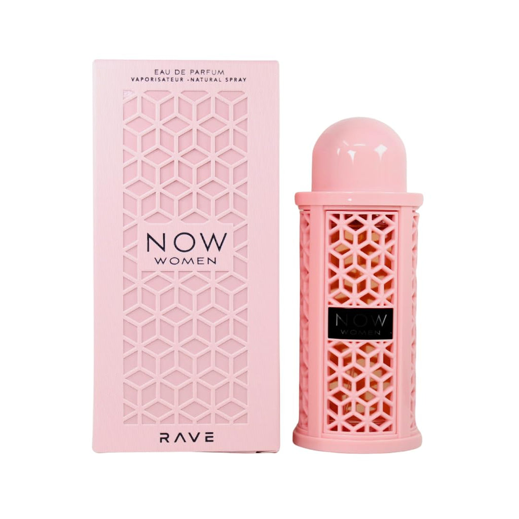 Hub Wavy Lattafa Rave Now perfume bottle, 100 ml, luxury long-lasting fragrance for women with elegant packaging.
