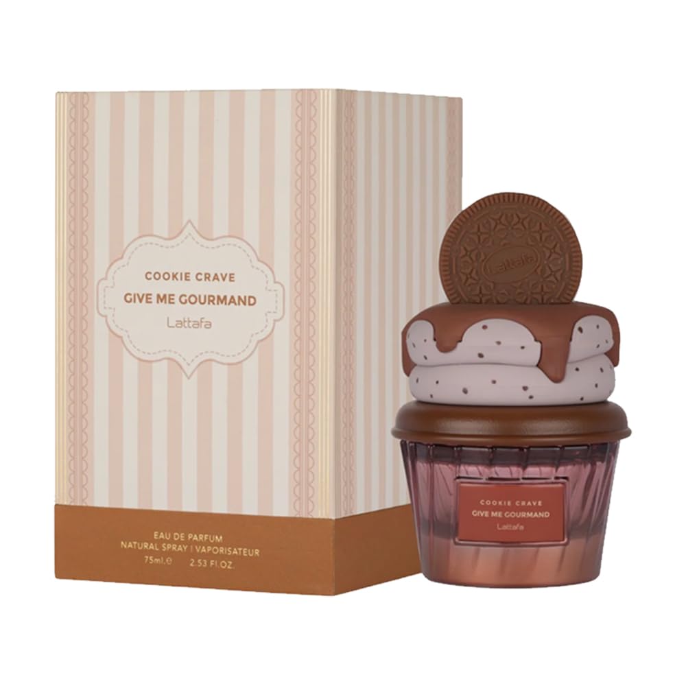 Hub Wavy Lattafa Cookie Crave perfume bottle, 2.6 oz, unisex fragrance with a cookie scent, displayed on a white background