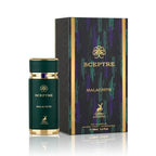 Maison Alhambra Sceptre Malachite perfume bottle by Hub Wavy, featuring a sleek design, 3.40 oz (100 ml) unisex fragrance.