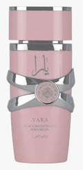 Lattafa Yara perfume for women in a 100ml bottle, displayed with elegant packaging and floral accents.
