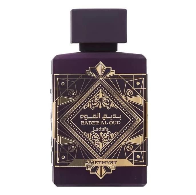 Hub Wavy Lattafa Bade'e Al Oud luxury unisex perfume bottle, 3.4 oz, showcasing elegant fragrance packaging and design.
