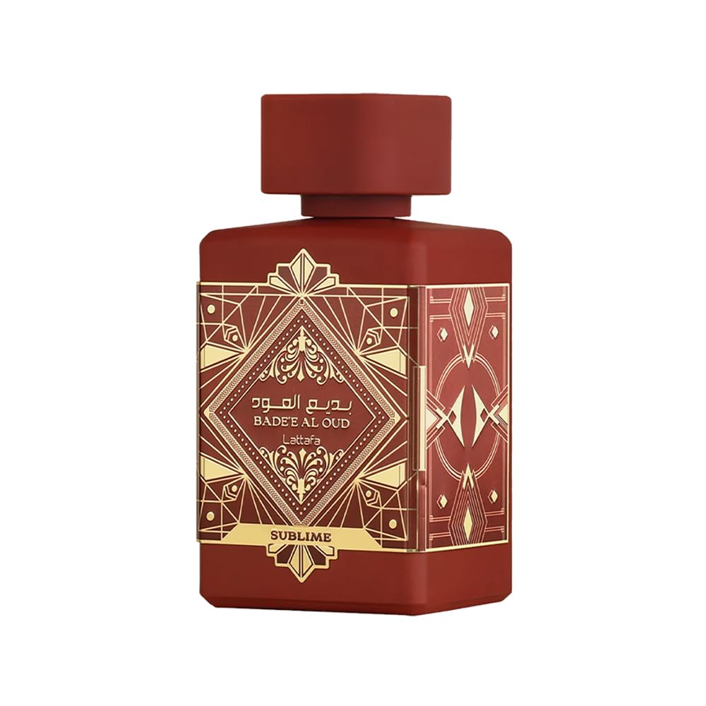 Hub Wavy Lattafa Bade'e Al Oud Sublime perfume bottle, 100ml luxury unisex fragrance with elegant design and rich oud scent.