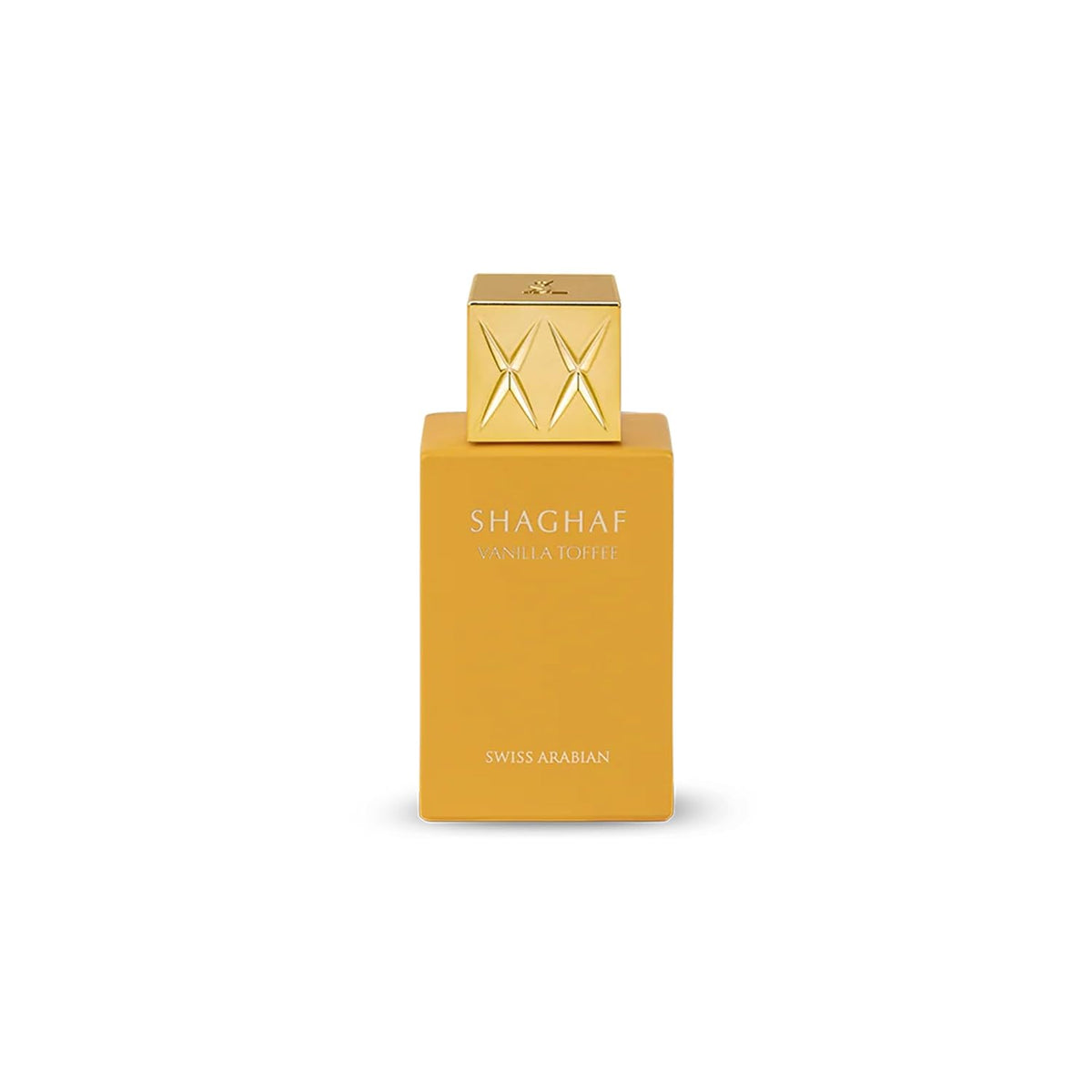 Hub Wavy Swiss Arabian Shaghaf Vanilla Toffee perfume bottle, 75ml, unisex fragrance with vanilla and toffee notes, elegant design.