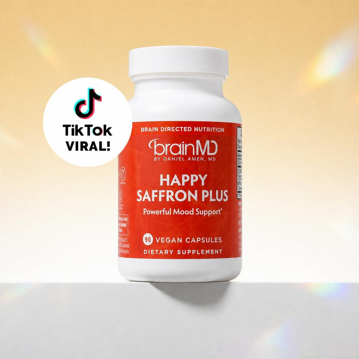 BrainMD Dr Amen Happy Saffron Plus - 90 Capsules - with Saffron Flower Extract, Curcumin & Zinc - Vegan, Gluten Free - 30 Servings