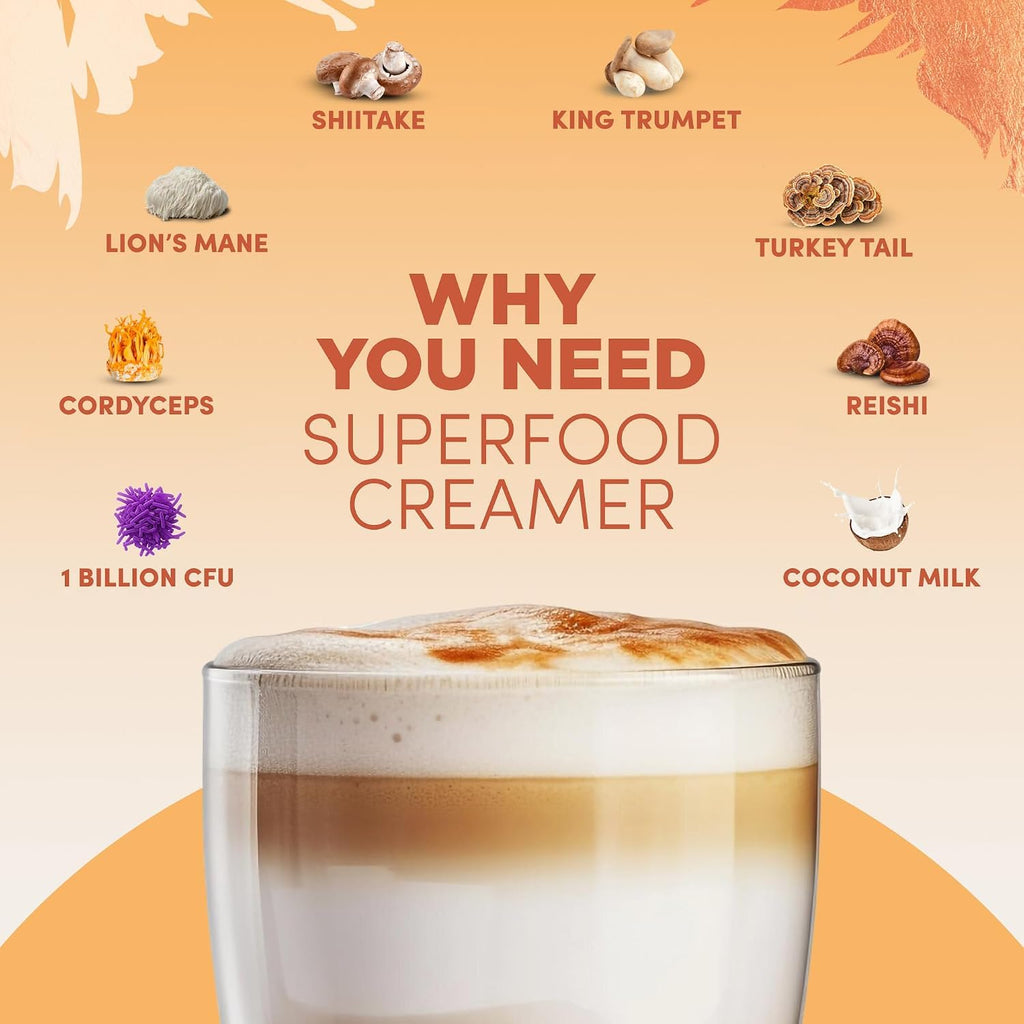 RYZE Mushroom Coffee Creamer with Probiotics & 6 Mushrooms, 30 Servings