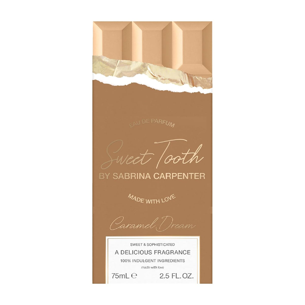 Hub Wavy Scent Beauty Sabrina Carpenter Caramel Dream perfume bottle, 3.4 fl oz, for women, with caramel-colored liquid visible inside