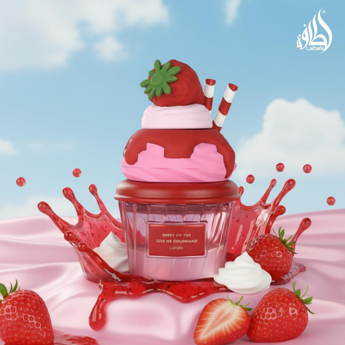 Hub Wavy Lattafa Berry On Top unisex perfume bottle, 2.6 oz, featuring a sleek design for luxury fragrance.