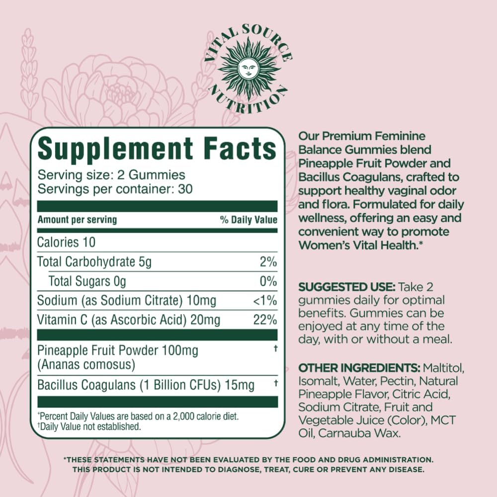 Vital Source Nutrition - Premium Feminine Balance Gummies - 60 Gummies