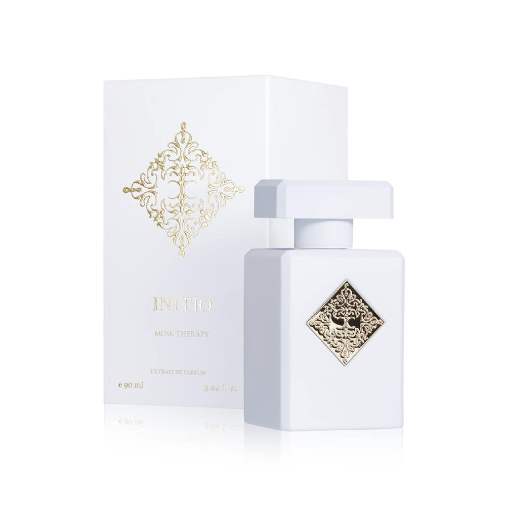 Hub Wavy Initio Musk Therapy Extrait perfume bottle, unisex fragrance with 3.04 fl oz / 90 ml, shown with sleek design and cap.