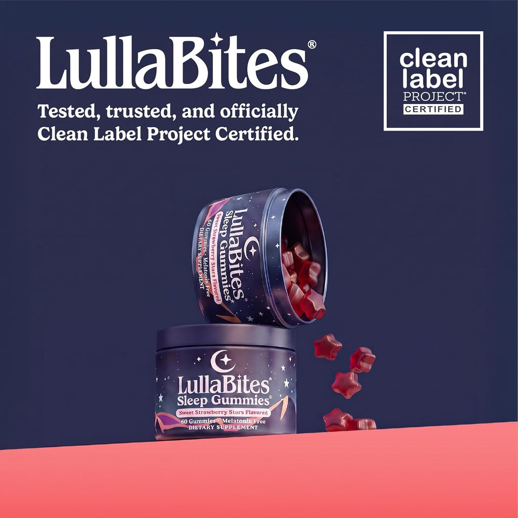 LullaBites - Natural Sleep Gummies - Made in USA - With 5-HTP, L-Theanine, Magnesium & Valerian Root - Melatonin Free - Vegan - Halal - Sugar, Gluten Free - Sweet Strawberry - 60 Gummies - 30 Servings