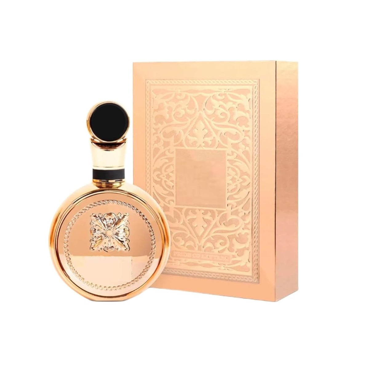 Hub Wavy Lattafa Fakhar Gold Extrait perfume bottle, luxury unisex fragrance in 3.4 fl oz / 100 ml container.