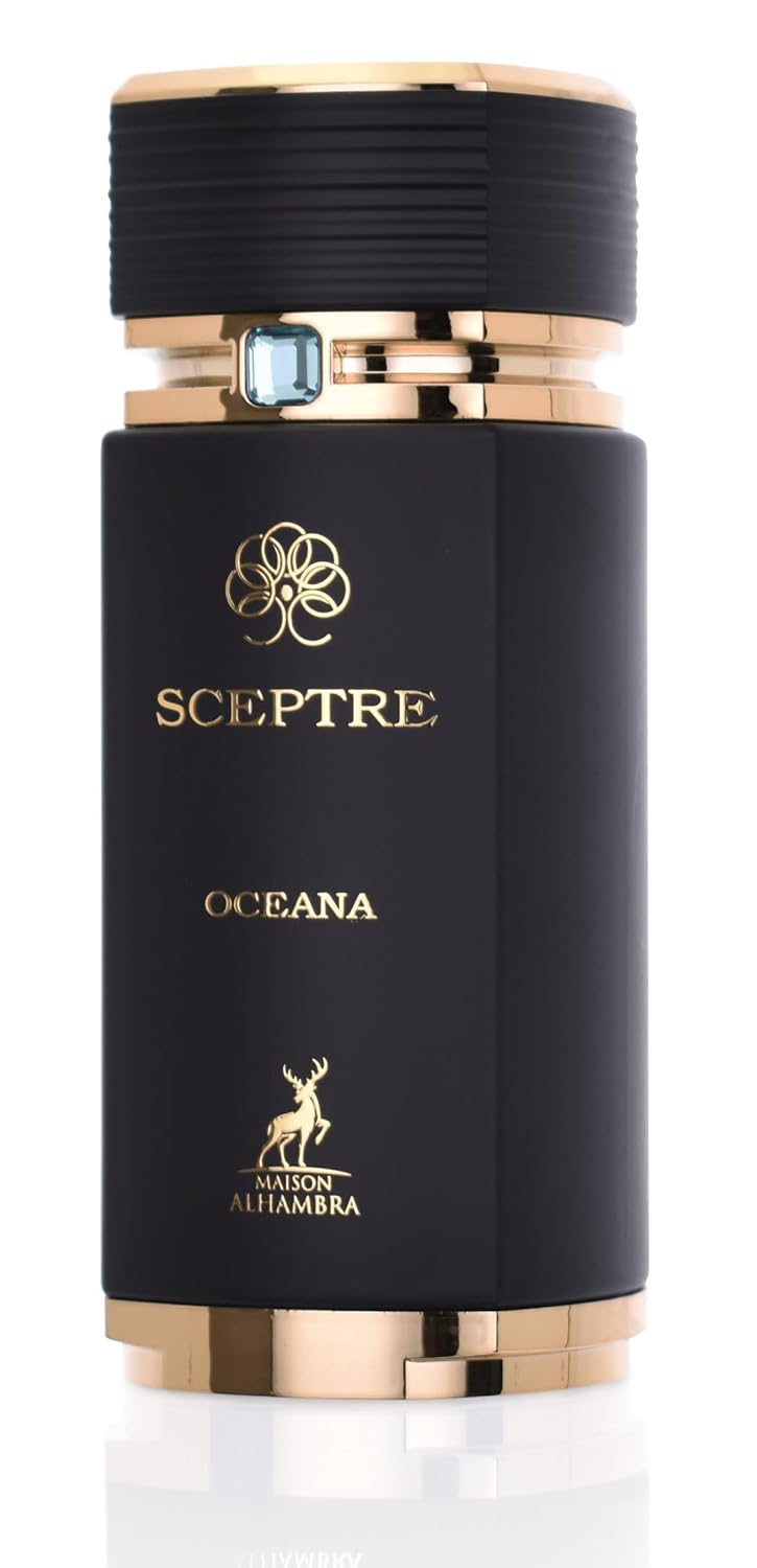 Maison Alhambra Sceptre Oceana perfume bottle by Hub Wavy, featuring sleek design and luxurious packaging for unisex fragrance.
