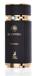 Maison Alhambra Sceptre Oceana perfume bottle by Hub Wavy, featuring sleek design and luxurious packaging for unisex fragrance.