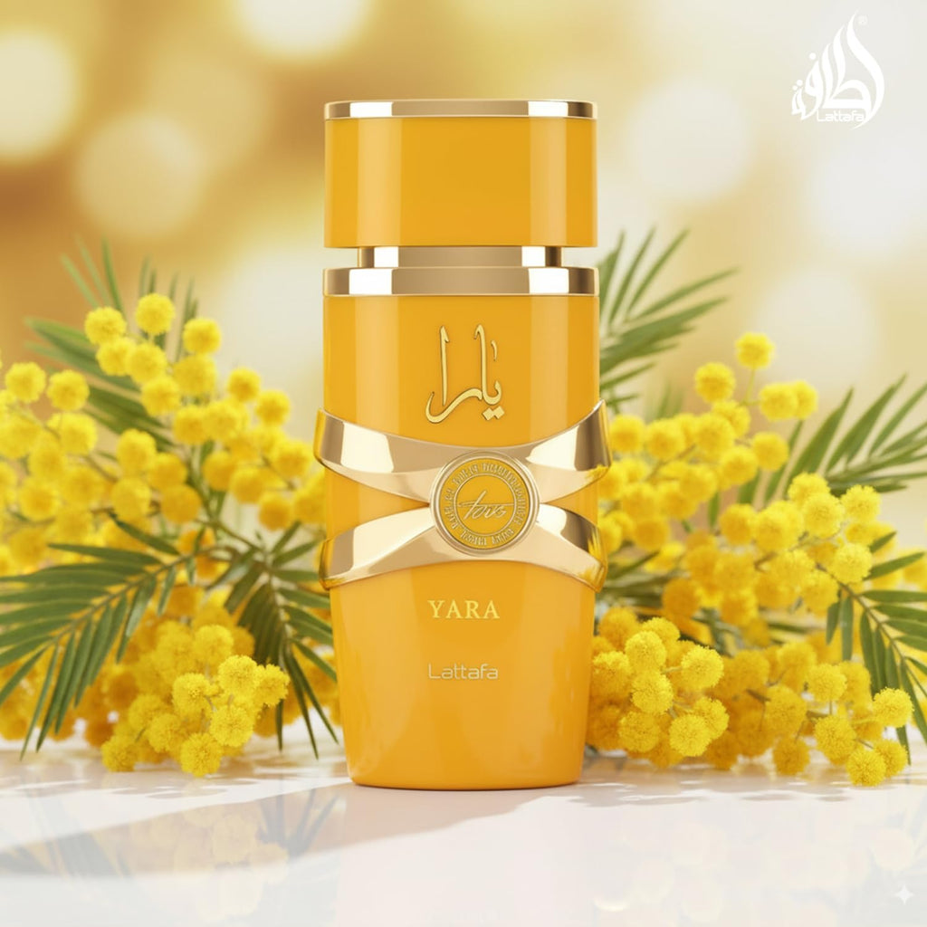 Lattafa Yara Tous women’s perfume bottle by Hub Wavy, 100 ml (3.4 oz), elegant floral fragrance in a sleek glass container.
