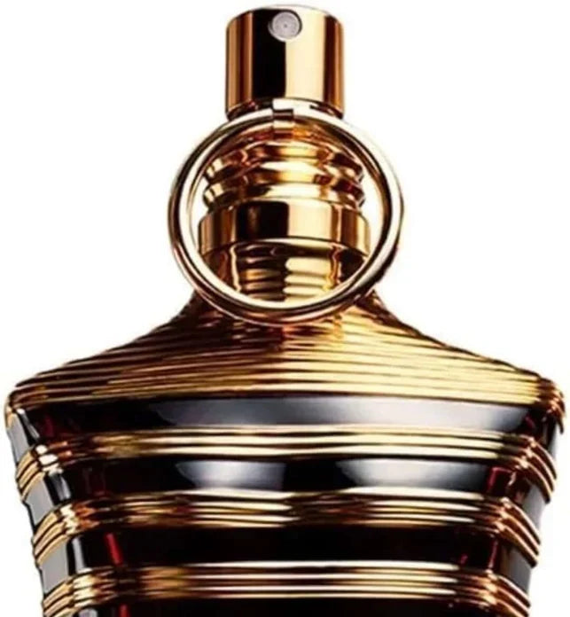 Jean Paul Gaultier Le Male Elixir perfume for men in 2.5 oz bottle, featuring sleek glass packaging and masculine fragrance details