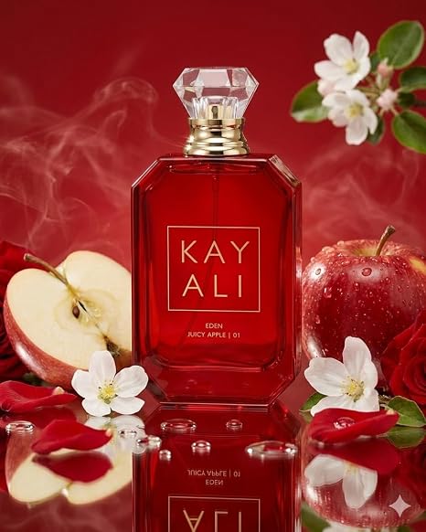 Hub Wavy Kayali Eden Juicy Apple perfume bottle for women, 3.4 oz, with a sleek design and fresh apple scent.