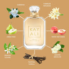 Hub Wavy Kayali Huda Beauty Deja Vu White Flower perfume bottle, long-lasting woody floral fragrance for women, 3.4 oz.