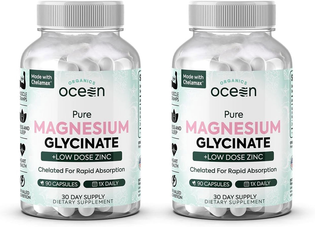 Organics Ocean Pure Magnesium Glycinate Supplement with Zinc, 90 Capsules