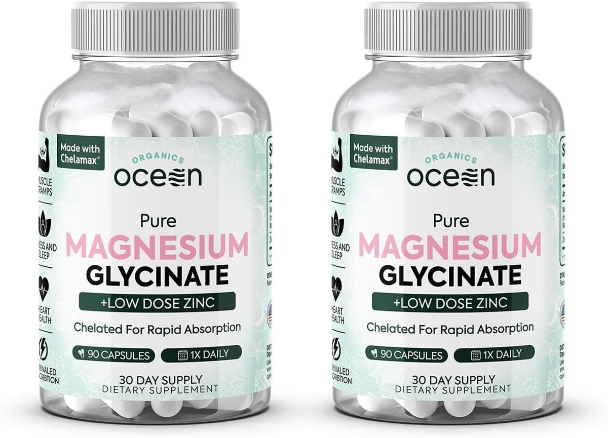 Organics Ocean Pure Magnesium Glycinate Supplement with Zinc, 90 Capsules