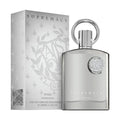 Afnan Supremacy Pour Homme luxury men's perfume bottle by Hub Wavy, 3.4 fl oz (100 ml), elegant design with gold accents.