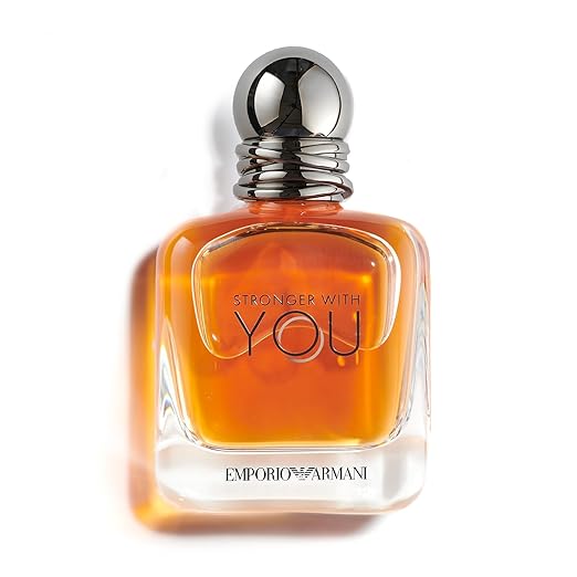 Emporio Armani Stronger With You men's perfume bottle, 3.4 oz, with sleek design and luxurious fragrance display.