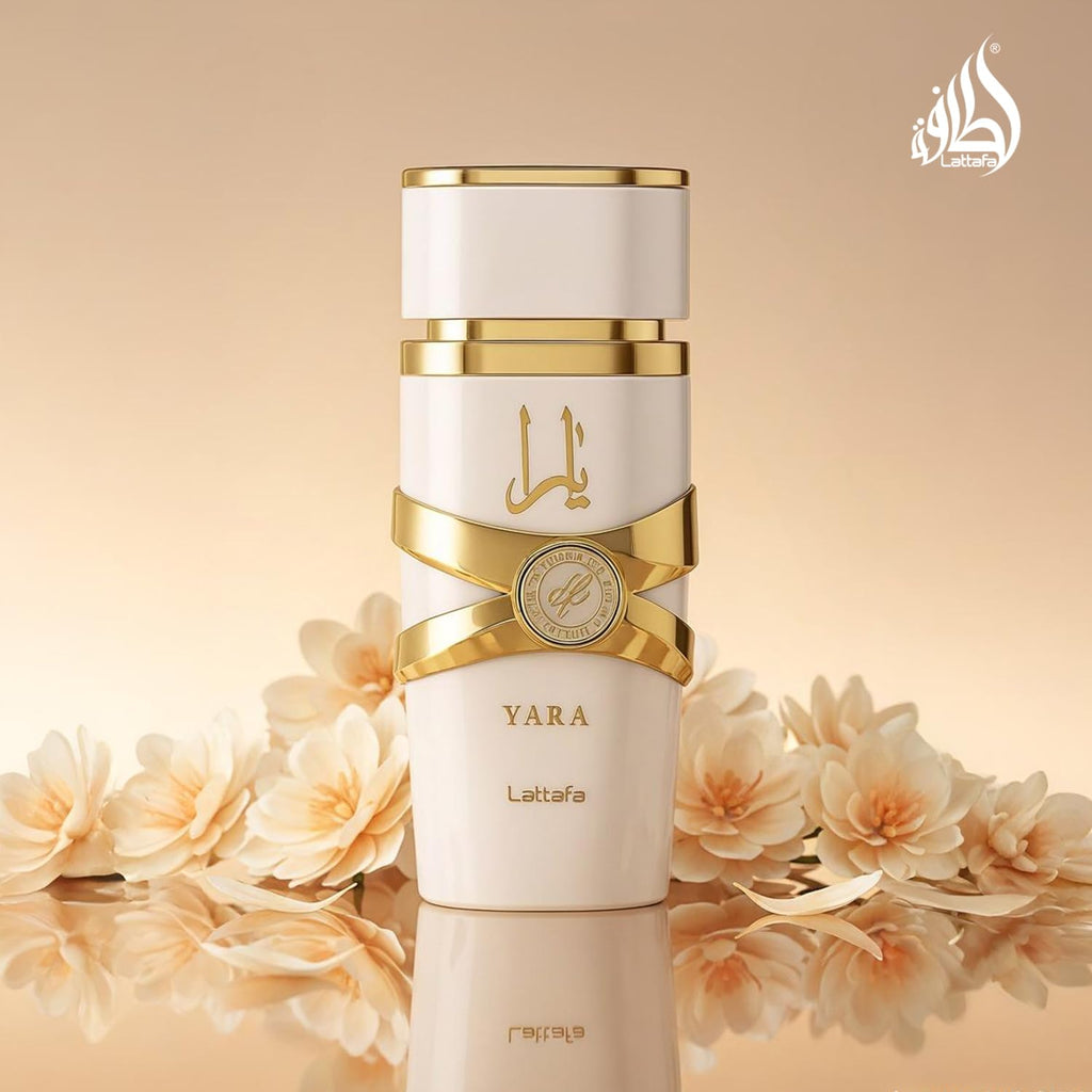 Lattafa Yara Moi perfume for women in 100ml bottle, featuring elegant packaging and floral fragrance details.