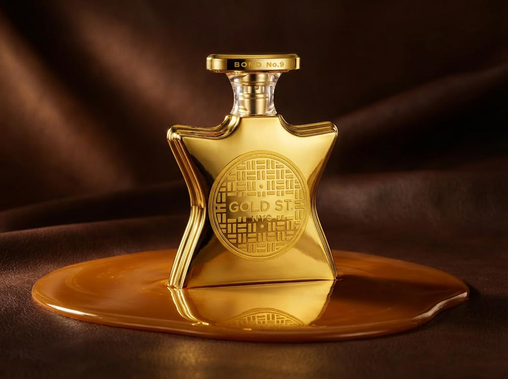 Hub Wavy Bond No. 9 New York Gold Street unisex perfume bottle, 3.4 fl oz, showcasing elegant packaging and branding.
