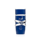 Hub Wavy Lattafa ASAD ZANZIBAR perfume bottle, 3.4 oz unisex scent, with elegant packaging and a sleek design.