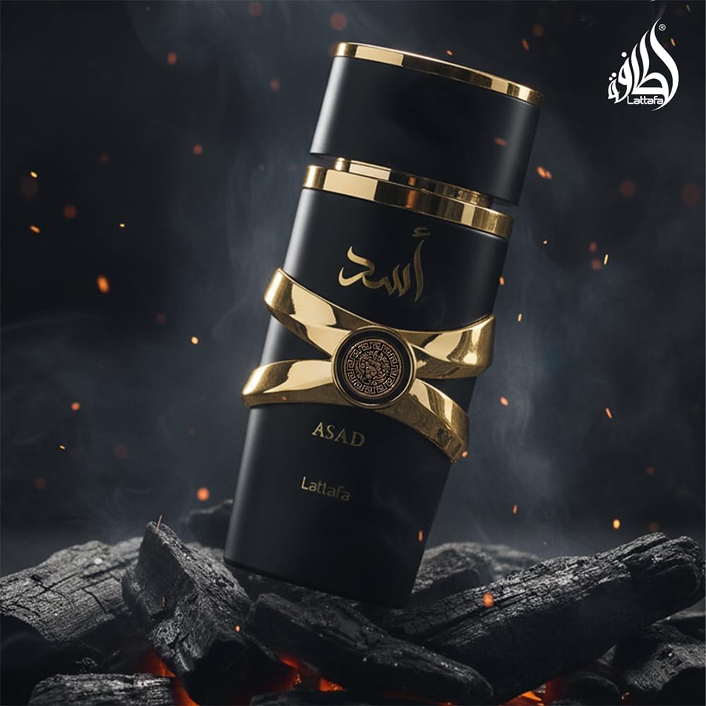 Lattafa Asad unisex perfume by Hub Wavy in a 100ml bottle, featuring an elegant design and sophisticated scent.